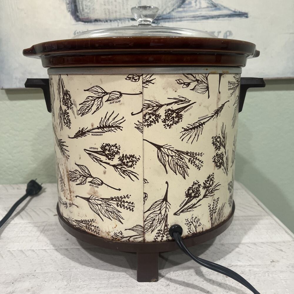 SEARS Vintage Retro 70s Crockpot Slow Cooker CROCK WATCHER Fall Leaves Herbs - Picture 3 of 10